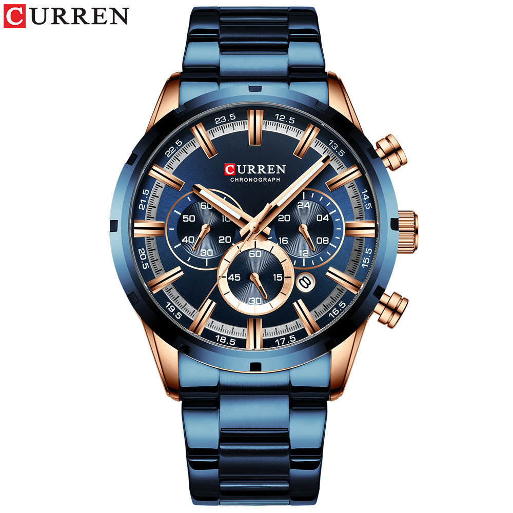 CURREN Karien 8355 Water Quartz Six-Needle Calendar Steel Band Business Watch Men's Watch
