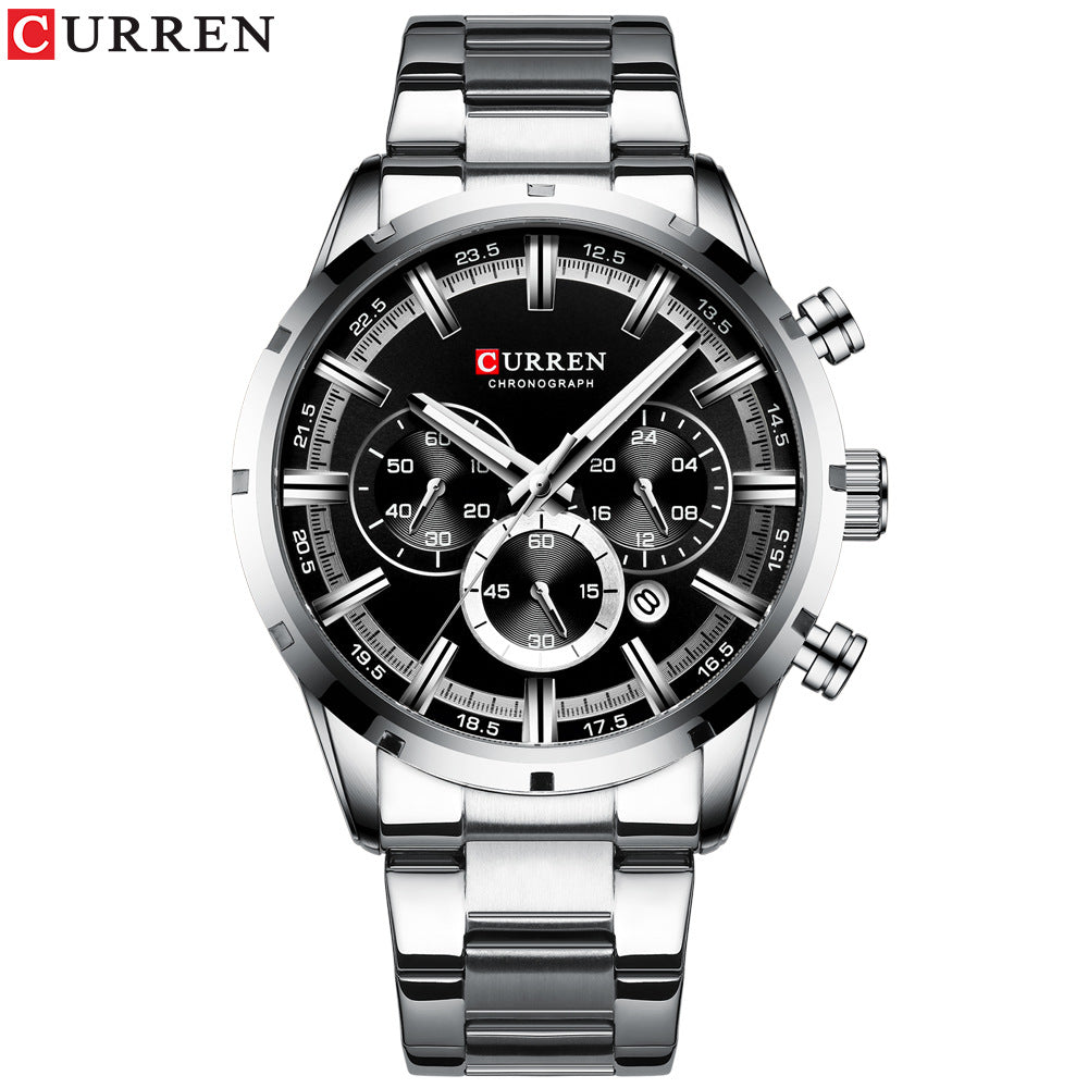 CURREN Karien 8355 Water Quartz Six-Needle Calendar Steel Band Business Watch Men's Watch