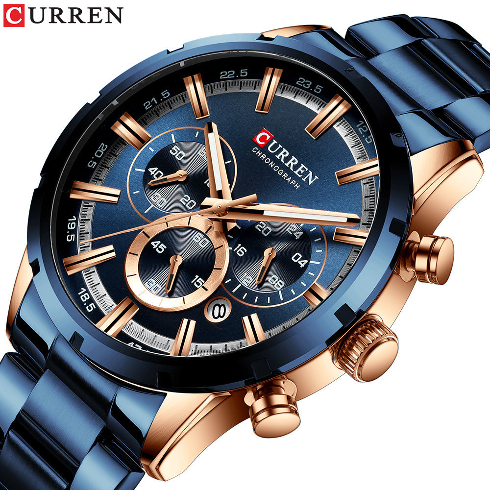 CURREN Karien 8355 Water Quartz Six-Needle Calendar Steel Band Business Watch Men's Watch