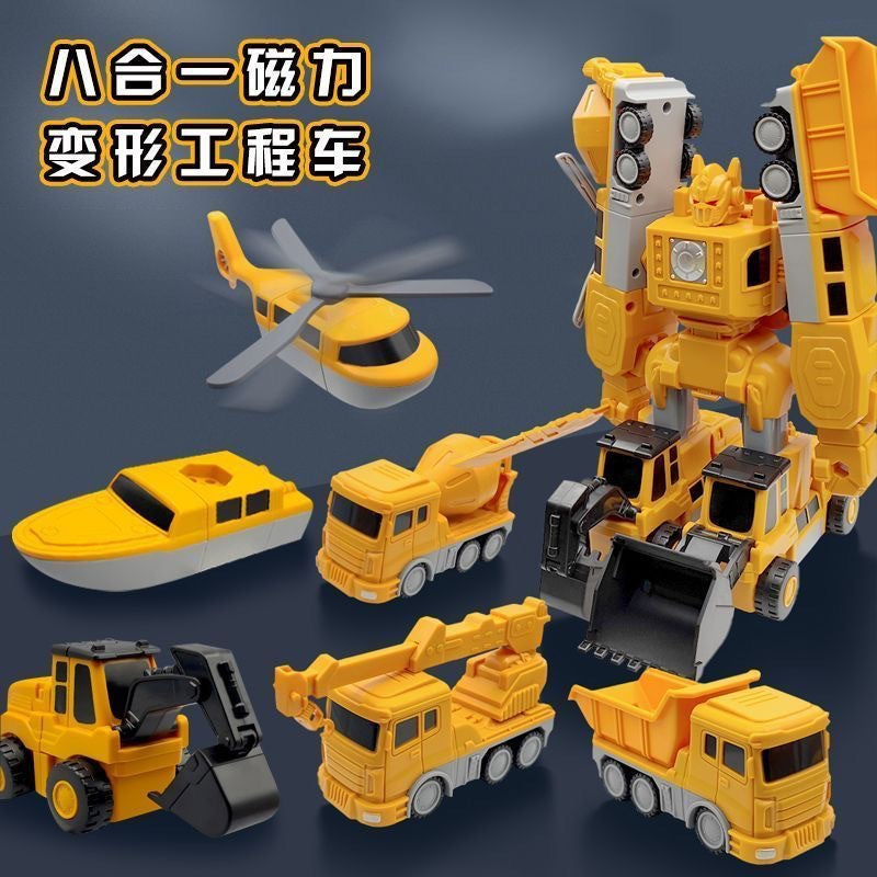 Children's Magnetic Splicing Toy Car Boy Magnetic Block Assembly Engineering Vehicle Deformation Robot 3 A 6 Years Old