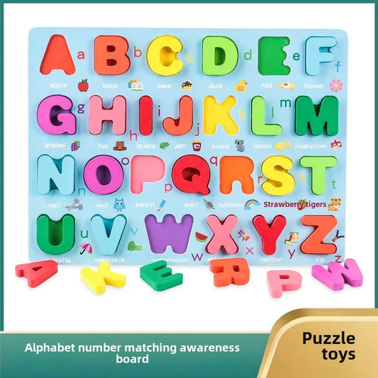 Children&#039;s Early Education Digital Alphabet Shape Cognitive Board Baby&#039;s Three-Dimensional Wooden Hand-Grasping Jigsaw Puzzle Intelligence Toys