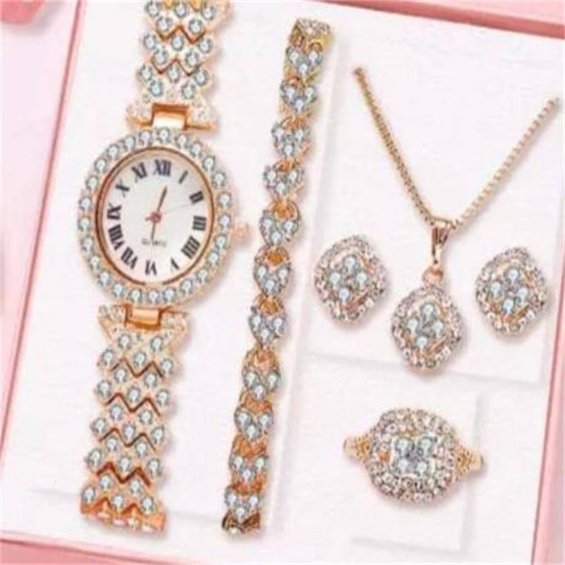 New Full Diamond Luxury Bracelet Watch Set Ladies Quartz Watch