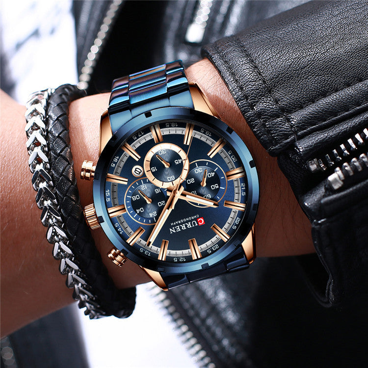 CURREN Karien 8355 Water Quartz Six-Needle Calendar Steel Band Business Watch Men&#039;s Watch