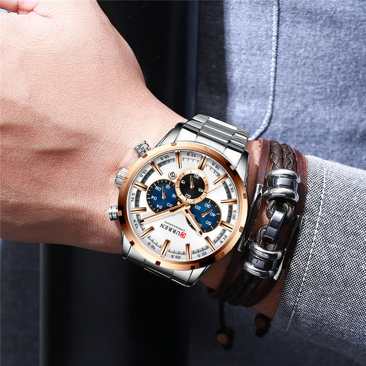 CURREN Karien 8355 Water Quartz Six-Needle Calendar Steel Band Business Watch Men&#039;s Watch