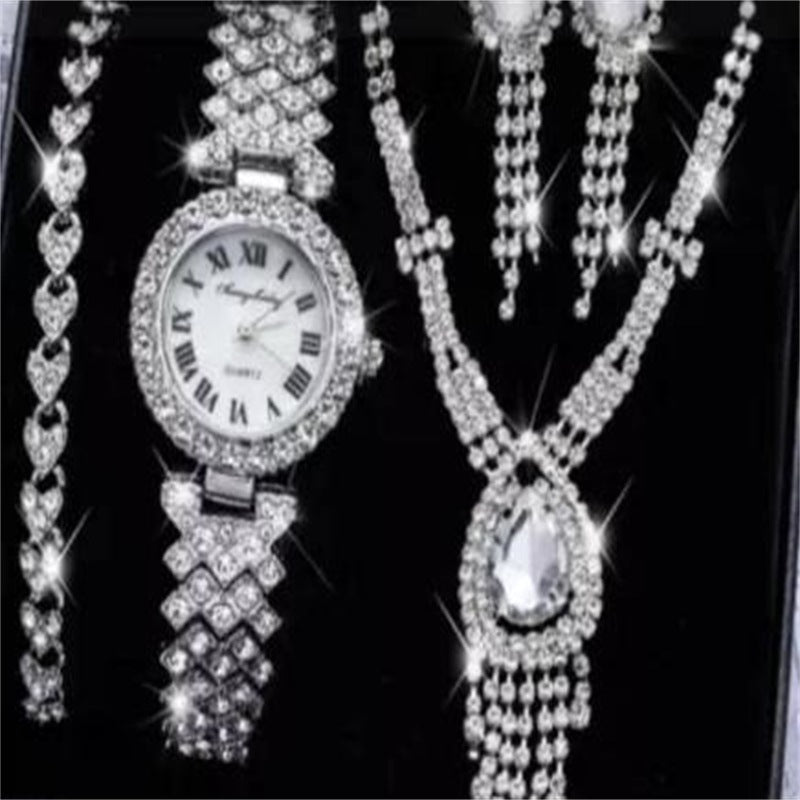 New Full Diamond Luxury Bracelet Watch Set Ladies Quartz Watch