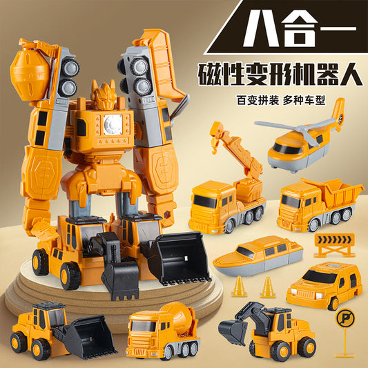 Children&#039;s Magnetic Splicing Toy Car Boy Magnetic Block Assembly Engineering Vehicle Deformation Robot 3 A 6 Years Old